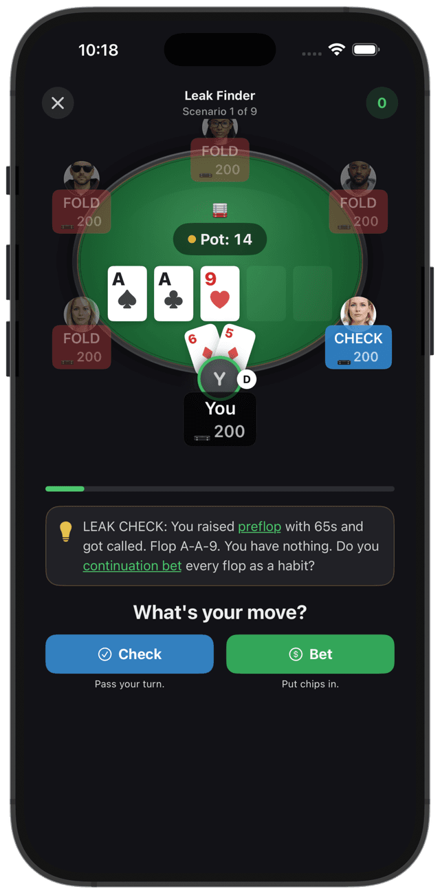 PokerBrain Leak Finder — spot and fix common mistakes